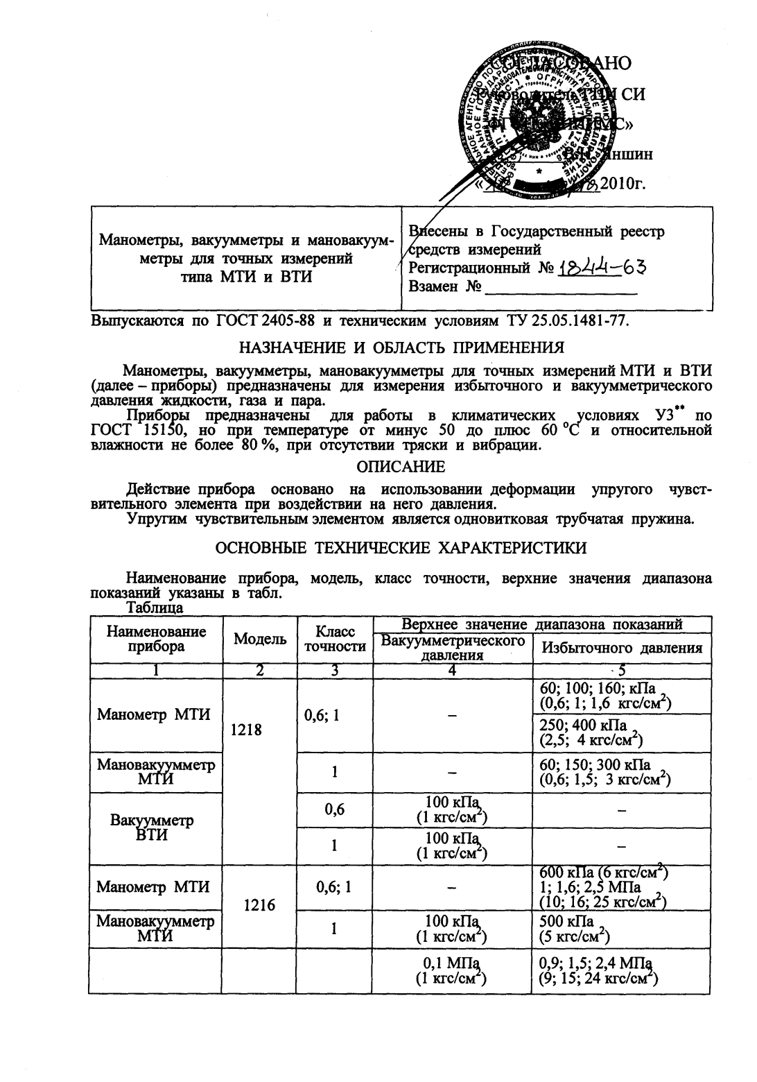 Манометр номер в госреестре